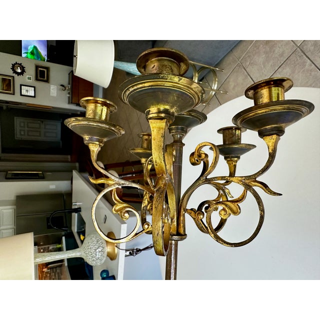 Single Antique Gothic Revival Brass 6 Light Candelabra For Sale - Image 13 of 18