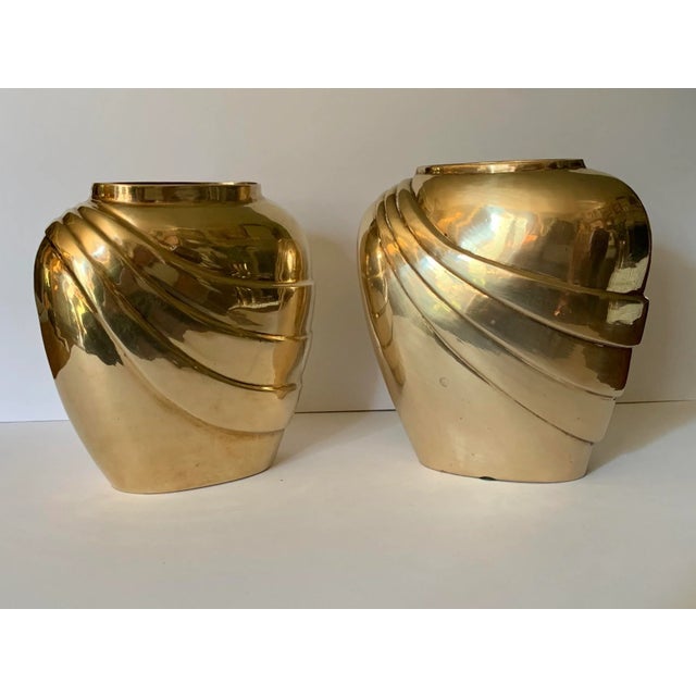1970s Hollywood Regency Brass Vases - a Pair For Sale - Image 4 of 7