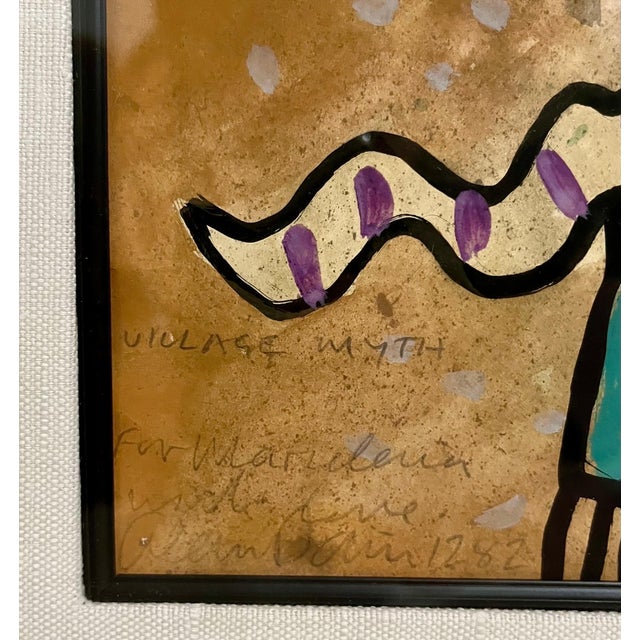 Alan Davie, Vibrant Alan Davie Scottish Colorful Surrealist British Pop Art Village Painting, 1982 For Sale - Image 9 of 14