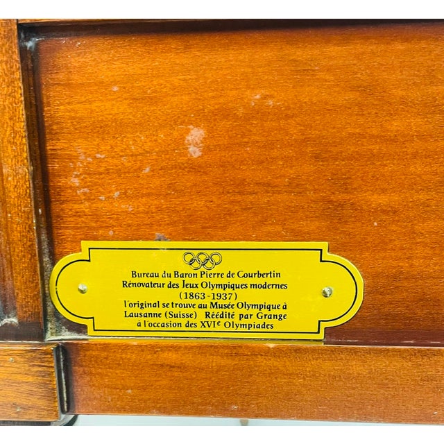 Vintage Solid Mahogany Writing Desk With Leather Top and Brass Hardware For Sale - Image 18 of 18