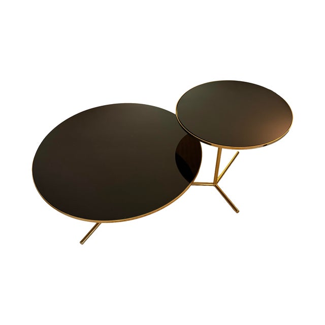 2020s Phase Design Downtown Coffee Table & C-Table Set by Reza Feiz | Smoked Brass & Black Spandrel Glass For Sale - Image 5 of 12