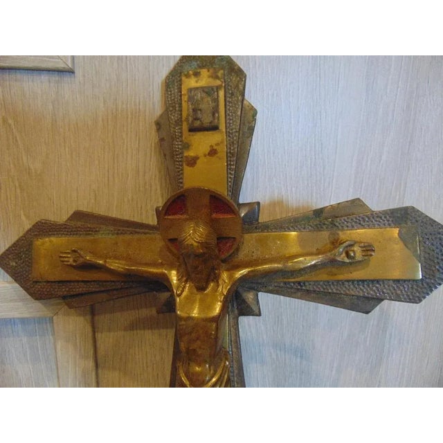 Metal Pre-War Brass Hanging Cross, 1920s For Sale - Image 7 of 10