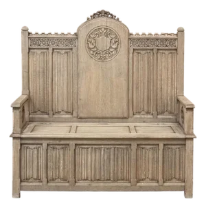 19th Century French Gothic Revival Hall Bench in Stripped Oak