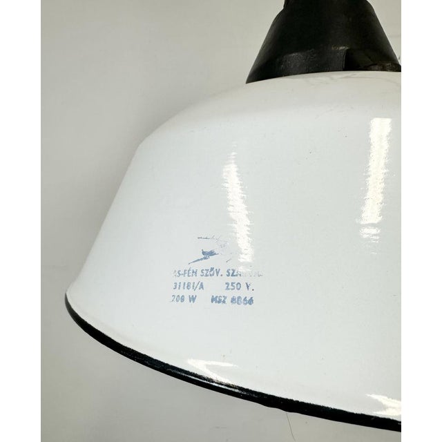 Metal Industrial White Enamel and Cast Iron Pendant Light, 1960s For Sale - Image 7 of 17