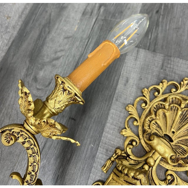Vintage French Wall Lamps in Brass, Set of 2 For Sale - Image 12 of 15