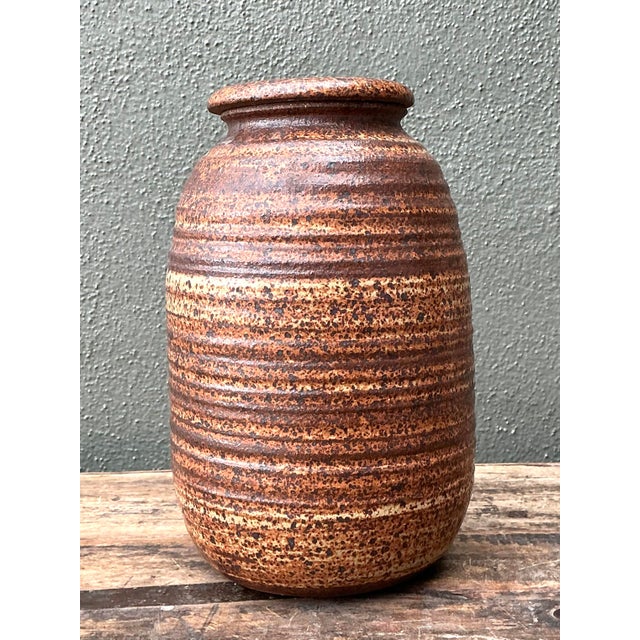 Vintage Original Studio Pottery Striped Lidded Vase For Sale In West Palm - Image 6 of 12