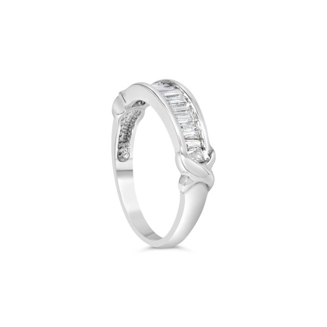 Haus of Brilliance .925 Sterling Silver 1/2 Cttw Baguette Cut Diamond Channel Set X-Station Wedding Ring (H-I Color, I1-I2 Clarity) - Size 6-3/4 For Sale - Image 4 of 7