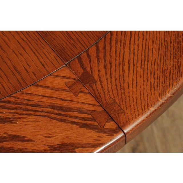 Brown Romweber Round Viking Oak Expandable Dining Table With Four Leaves For Sale - Image 8 of 18