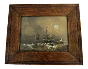 Mid 19th Century Small Gouache by Julian Oliver Davidson know for Naval Illustration Framed Ship