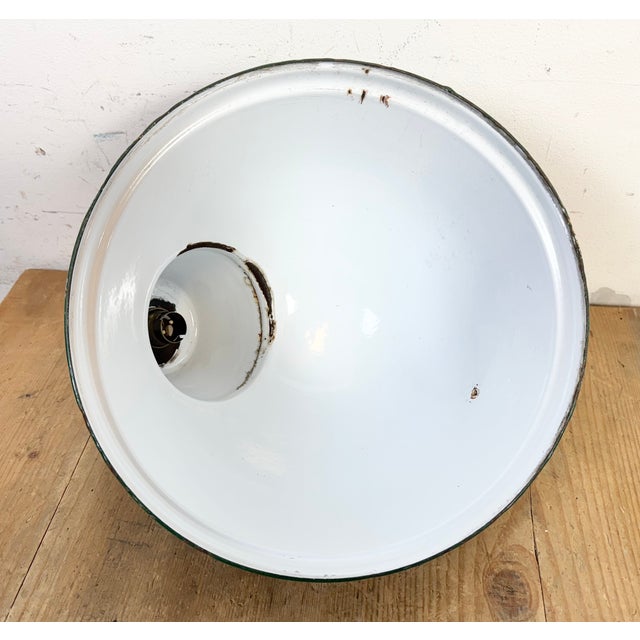 Industrial Green Enamel Factory Pendant Lamp, 1960s For Sale - Image 13 of 16