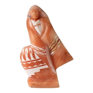 Vintage Hand-Carved Native American Navajo Orange Alabaster Stone Sculpture For Sale