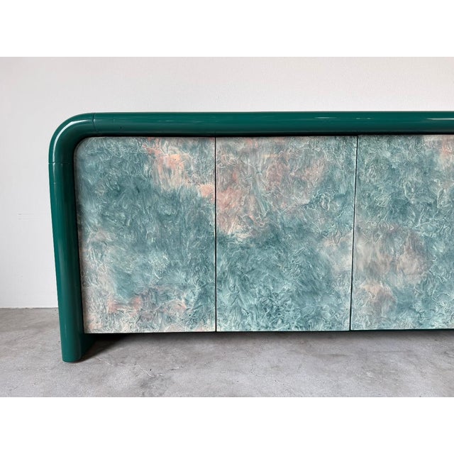 1980s Postmodern Green Lacquer Four-Door Sideboard / Credenza For Sale - Image 18 of 18