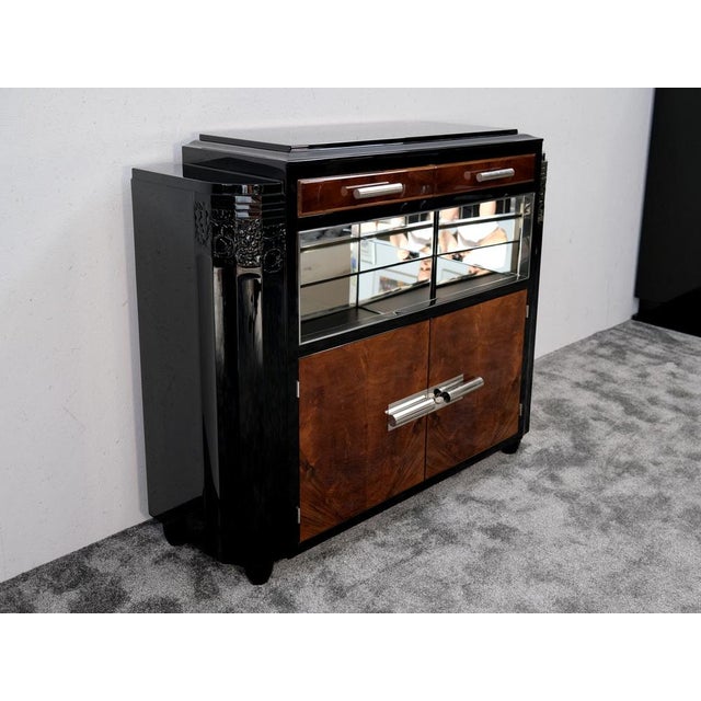 Wood Art Deco Buffet with Mirrored Shelf Compartment, 1930s For Sale - Image 7 of 17