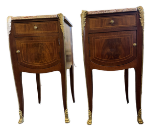 19th Century French Burled Walnut Marble Top Side Tables