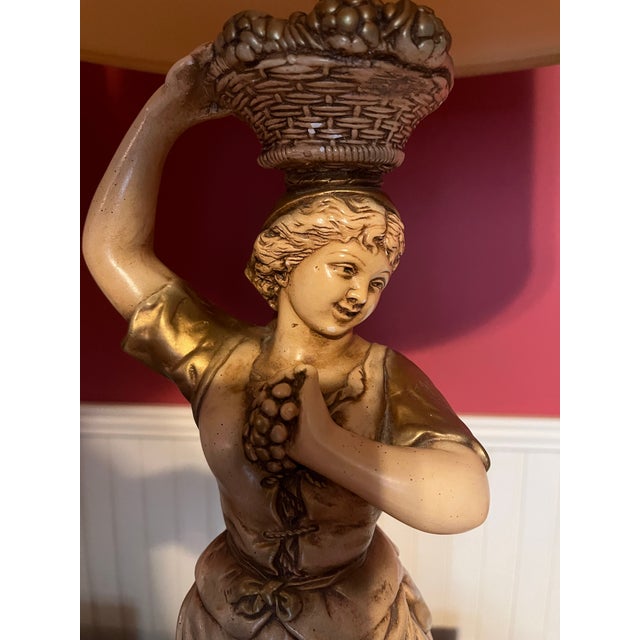 Vintage Figural Lamps, Young Man and Young Woman Carrying Fruit Baskets - a Pair For Sale In Atlanta - Image 6 of 12