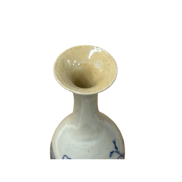 Ceramic Oriental Small Blue White Flower Bird Graphic Porcelain Art Vase For Sale - Image 7 of 9