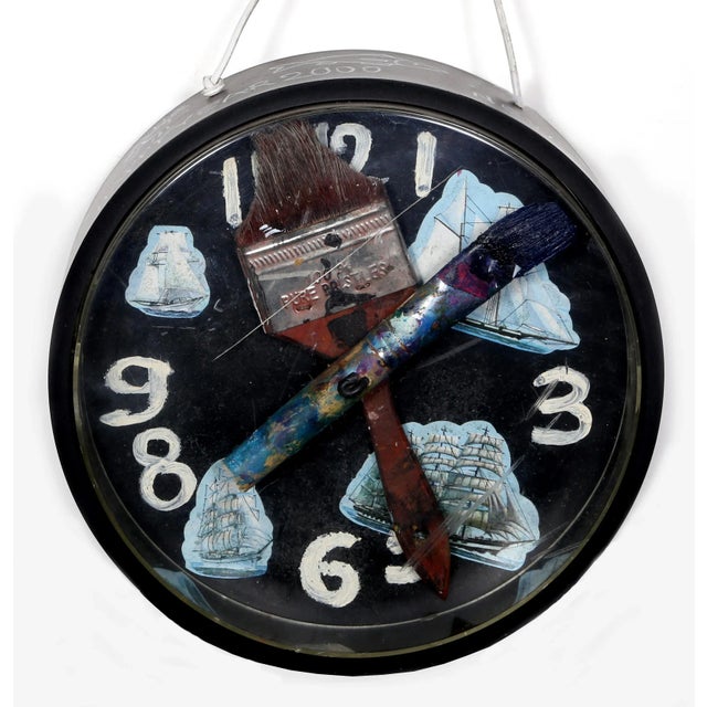 Street Art Konstantin Bokov, Navigation Clock, Acrylic on Board and Found Art Collage, Signed and Dated For Sale - Image 3 of 3