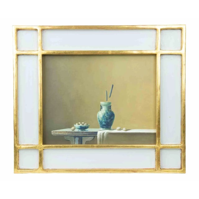 Vase and Eggs is an original oil painting realized by Zhang Wei Guang (Mirror) in 2000s. Includes frame. Good conditions....