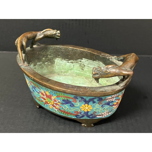 Chinese Late 20th Century Chinese Art Bronze and Cloisonne Enamel Incense Burner For Sale - Image 3 of 10