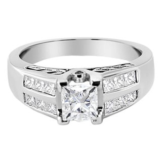 14K White Gold 1 1/4 Cttw Princess Cut Diamond Channel Set Engagement Ring (H-I Color, SI1-SI2 Clarity) - Ring Size 7 For Sale