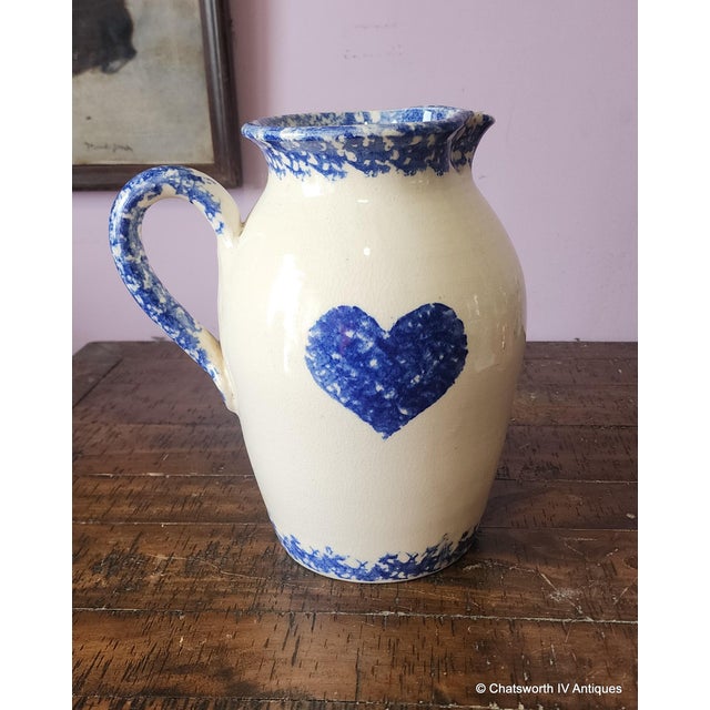 Vintage Early 1980s Buttermilk Acres Stoneware Cow & Heart Spongeware Large Pitcher For Sale In New York - Image 6 of 10