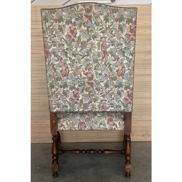 Late 19th Century Louis XVI Style Spanish Pair of Carved Walnut Armchairs, 1900s For Sale - Image 5 of 10