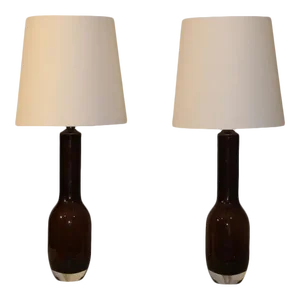 Petite Bronze Translucent Art Glass Table Lamps - a Pair