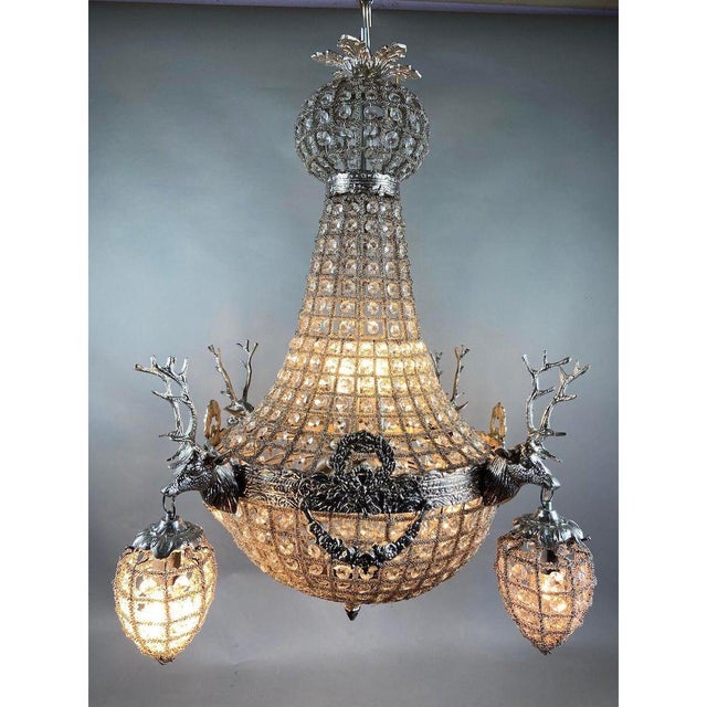 Vintage French Louis XVI Rococo Chandeliers With Silver Deer Heads - a ...