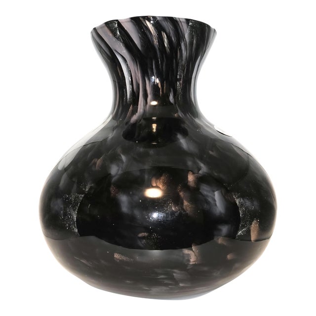 Large 1980s Maestri Vetrai Black & Silver Italian Art Glass Vase For Sale