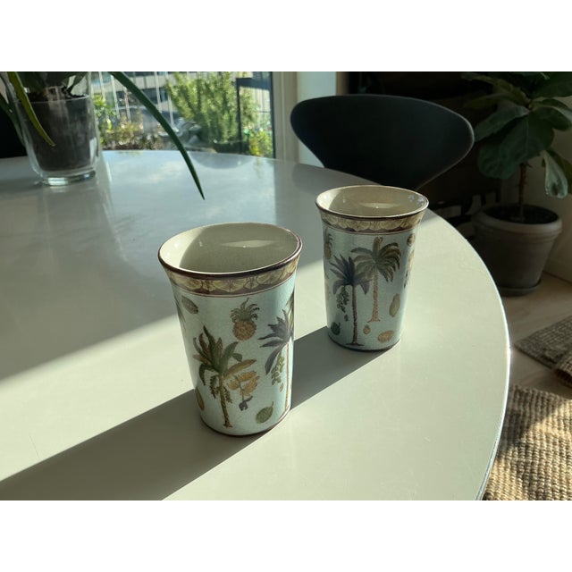 Late 20th Century Porcelain Cups with Palm Tree Motif from Fabienne Jouvin, France, Set of 2 For Sale - Image 6 of 7