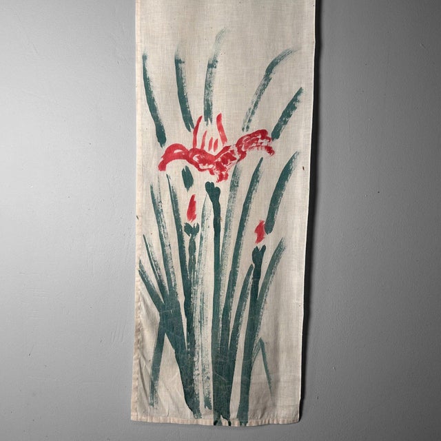 Shōwa Era Wall Decoration with Hand-Painted Iris, Japan, 1950s For Sale - Image 9 of 10