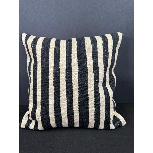 Turkish Hemp Pillow Cushion Natural Beige Black Cushion Cover 20"x20" For Sale - Image 4 of 4