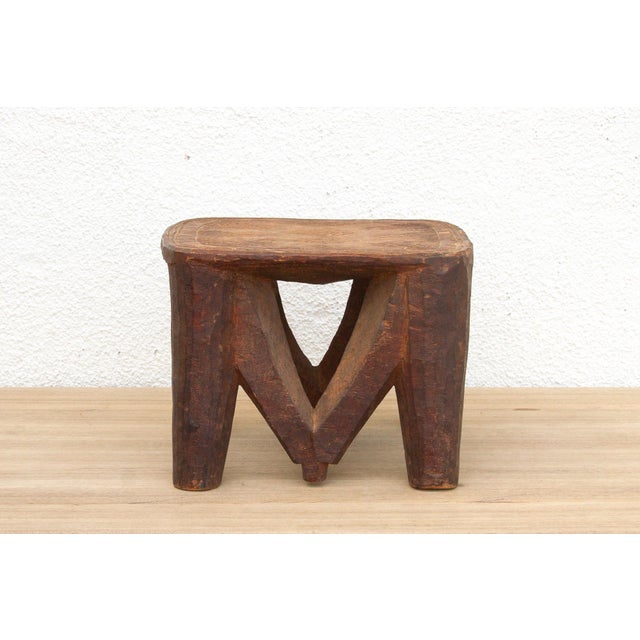 Brown African Carved Stool, Sunstone Seat For Sale - Image 8 of 10