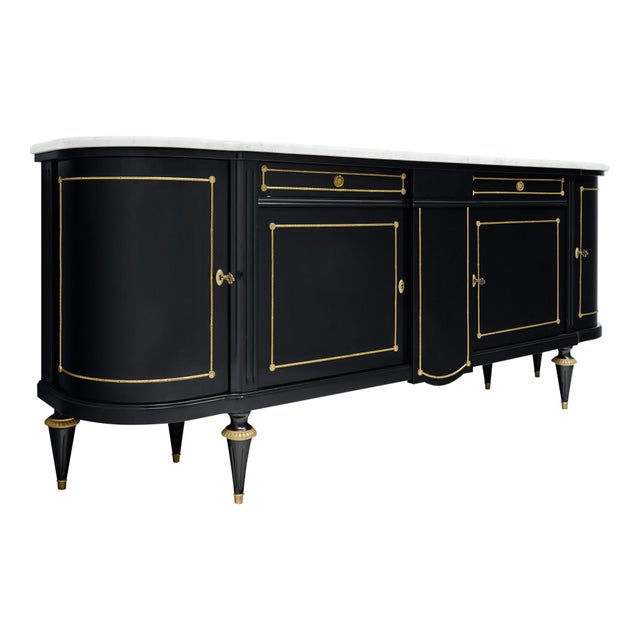 Classic Demilune, Louis XVI Style French Buffet, Ebonized, Circa 1920 For Sale In Austin - Image 6 of 9
