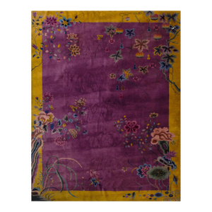 Traditional Purple Open Field With Floral Design Antique Chinese Art Deco Rug