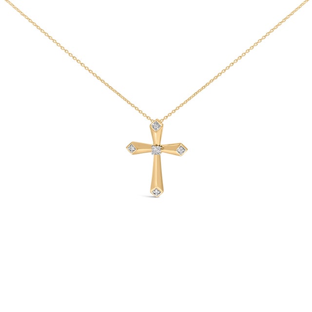 A luminous keepsake of quiet strength, this polished cross gleams in rich yellow 24 kt gold vermeil, its tapered, beveled...