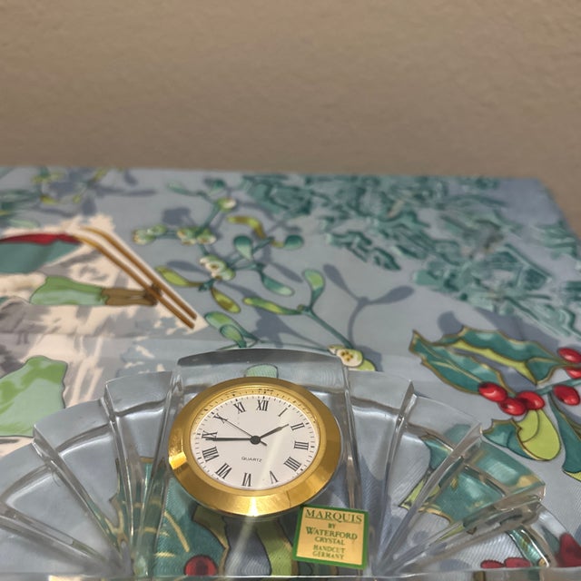 Vintage Marquis by Waterford Crystal Desk Mantel Clock - Art Deco Fan Design For Sale - Image 4 of 5