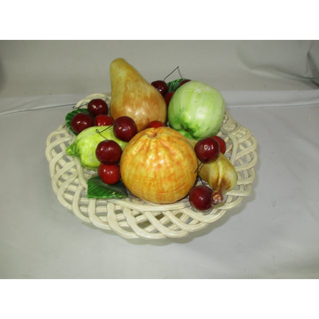 Vintage Ceramic Hand Crafted and Painted Pedestal Bowl of Fruit For Sale - Image 4 of 7