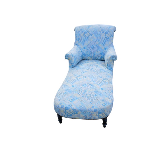 Antique French Napoleon III Méridienne Chaise Longue with Postmodern Upholstery, 1870 For Sale - Image 3 of 5