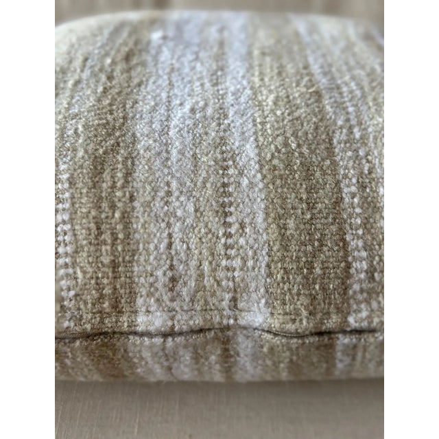 Woven Belgian Linen and Wool Stripe Lumbar Pillow With Down Insert For Sale - Image 4 of 7