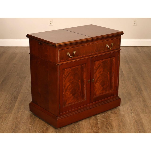 High Quality American Made Mahogany Bar Cabinet or Server with Folding Laminate Top Over Single Dovetailed Silver Drawer...