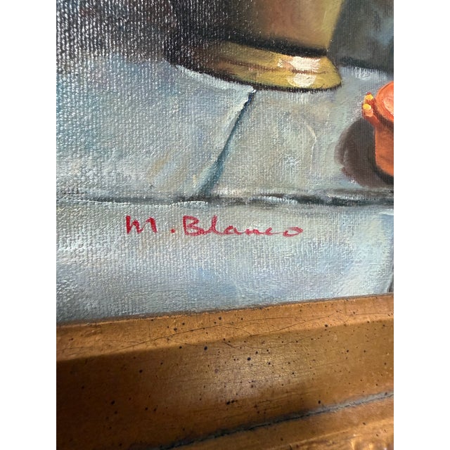 1930s Victorian Oil Painting Signed After Eugenio Zampighi by M.Blanco 22x26 For Sale - Image 4 of 9