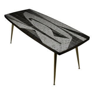Abstract Black and White Glass Mosaic Coffee Table with Brass Legs by Berthold Müller, 1955 For Sale