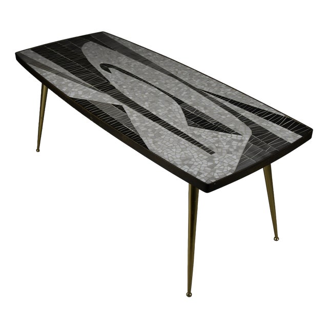 Abstract Black and White Glass Mosaic Coffee Table with Brass Legs by Berthold Müller, 1955 For Sale