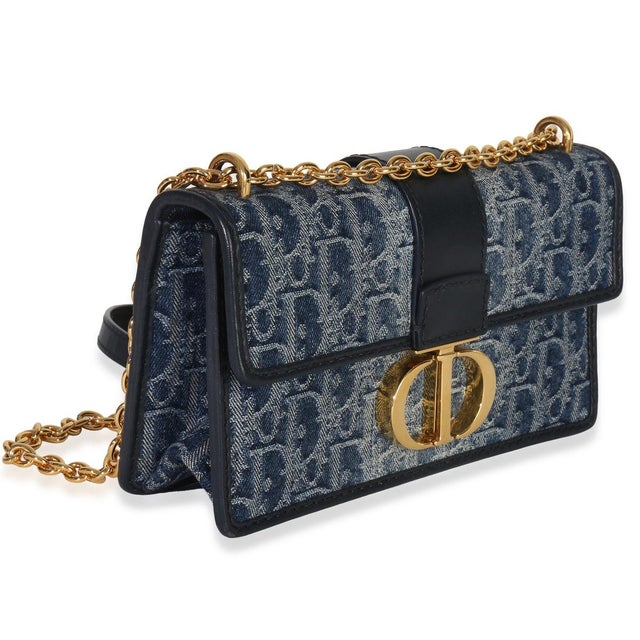 Christian Dior Blue Denim Oblique 30 Montaigne East West Chain Bag For Sale - Image 4 of 10