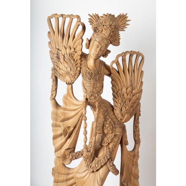 Late 20th Century Monumental Hand Carved Balinese Wood Sculptures of Rama & Sita With Dancer Goddess – Set of 2 For Sale - Image 12 of 12