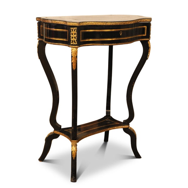 Antique French Ebonised Poudreuse with Mounted Decorative Gilt, 1800s For Sale - Image 9 of 9