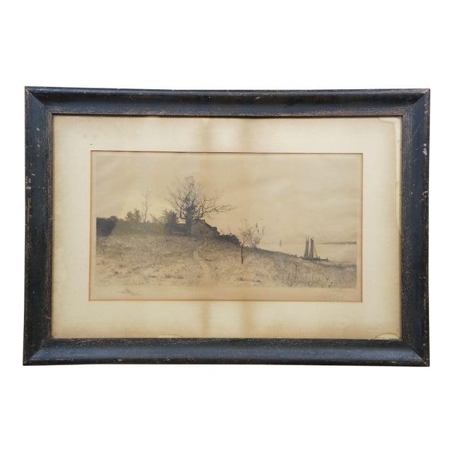 Antique Edward Loyal Field Signed Lake Champlain Landscape Etching 31" For Sale