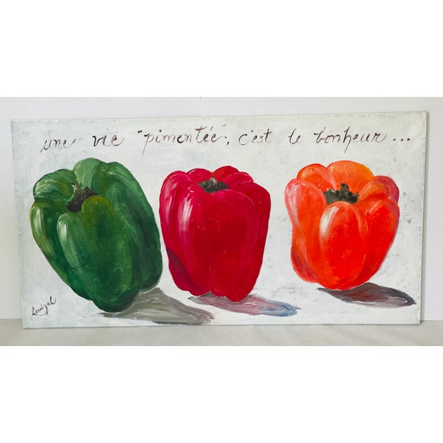 Original large art painting acrylic on canvas, inscribed in French “ Spicy Life Delicious” and signed lower left by the...