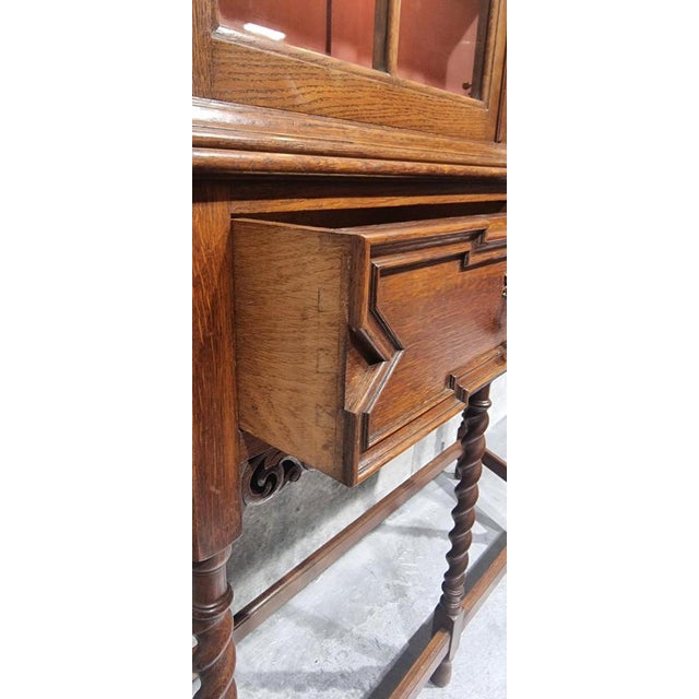 Antique Jacobean Style Display Chinese Cabinet Showcase in Oak, 1890s For Sale - Image 4 of 15